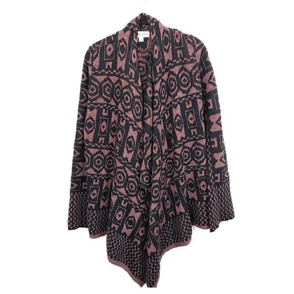 Knox Rose Chunky Knit Open Cardigan Sweater Purple Black Aztec Print Size Small - Picture 1 of 5
